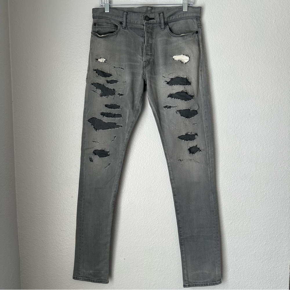 John Elliot Black Gray Distressed patchwork Skinny Jeans 31 Button Fly Jeans